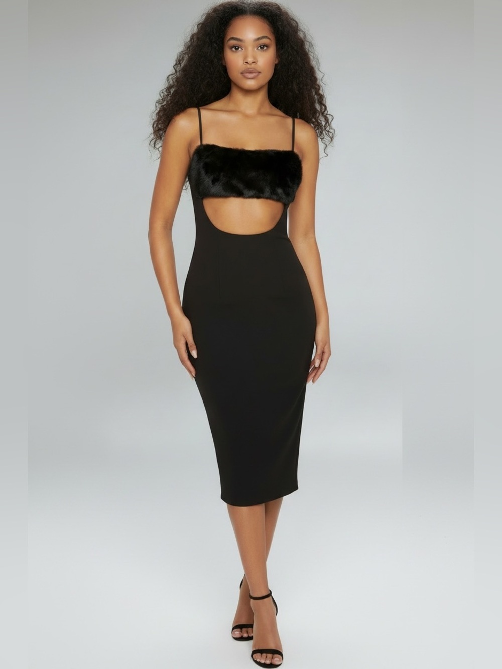 Naked wardrobe furry cut out midi dress medium